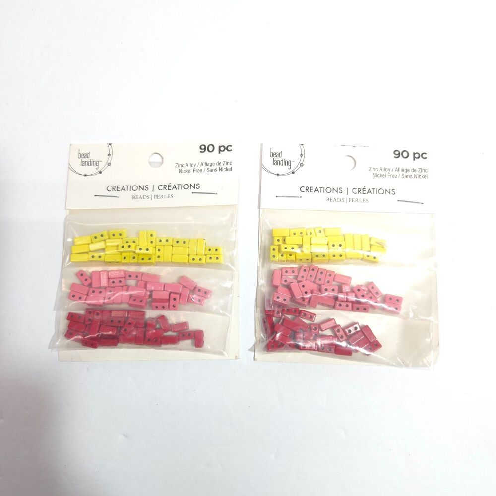 Bead Landing Yellow Pink Red Zinc Alloy Craft Spacer Beads 90 pc NIP 2 Pack